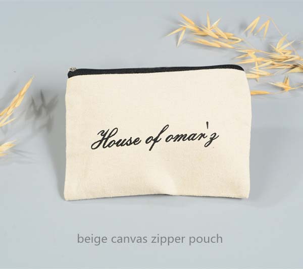 beige canvas zipper pouch
