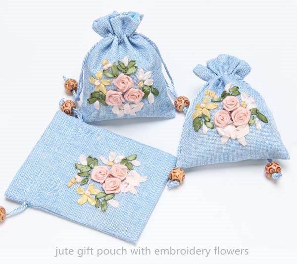 embroidery jute gift pouch
