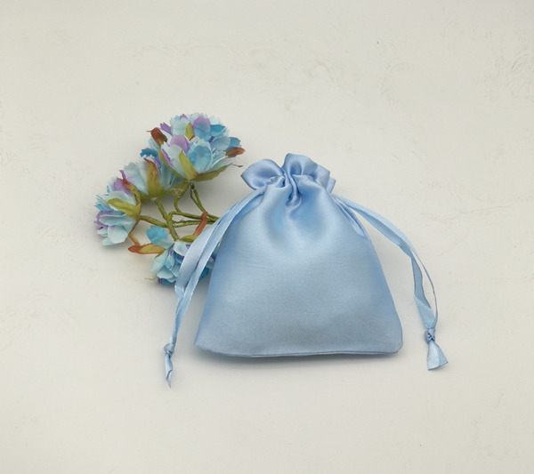 small blue satin pouch