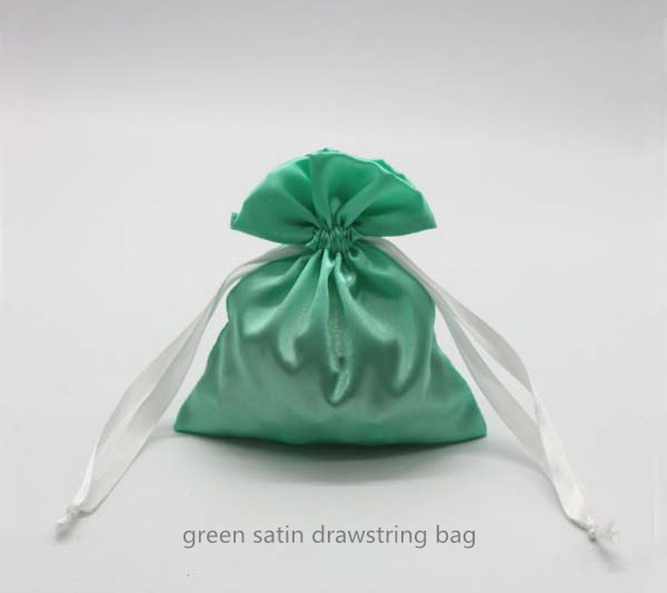 green satin drawstring bag