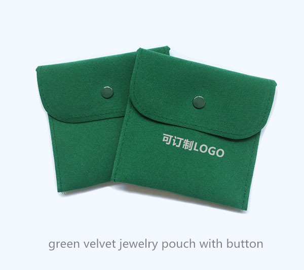 green velvet jewelry pouch with button