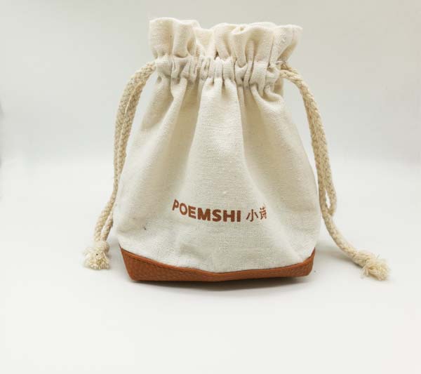 Standup Cotton Cosmetic Drawstring Pouch With Square Bottom 