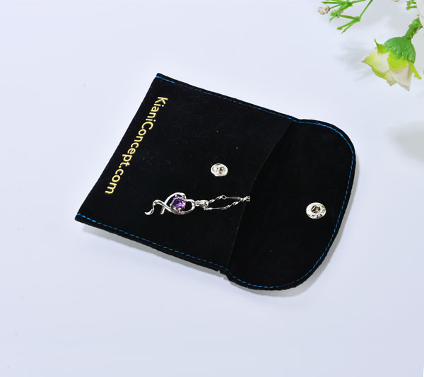 black velvet envelope jewelry pouch with velvet covered button