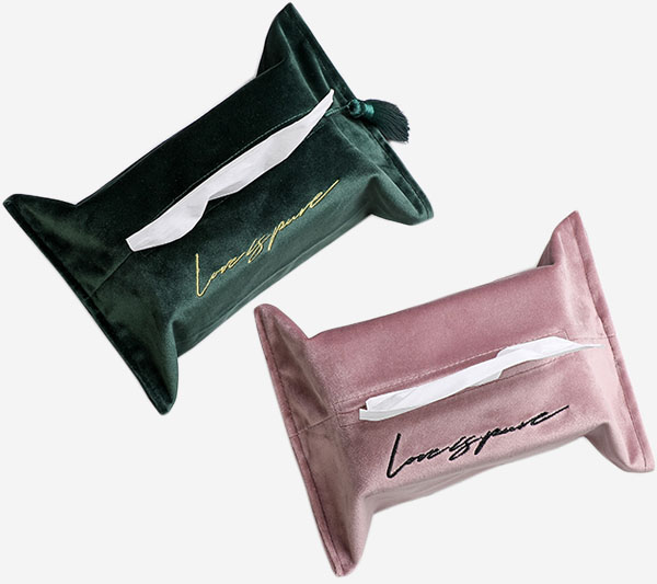 soft and luxury velvet tissue holder pouch