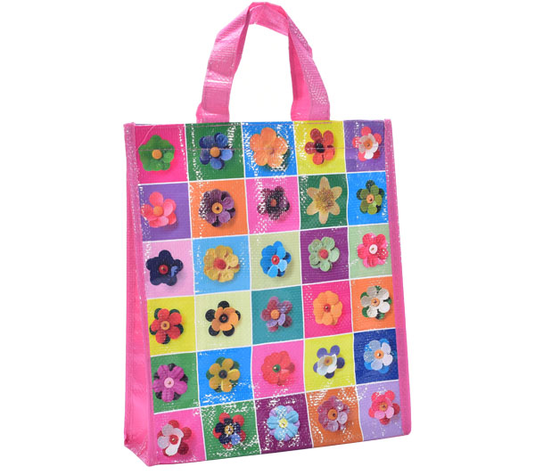 polyethylene gift tote bag with flowers printing