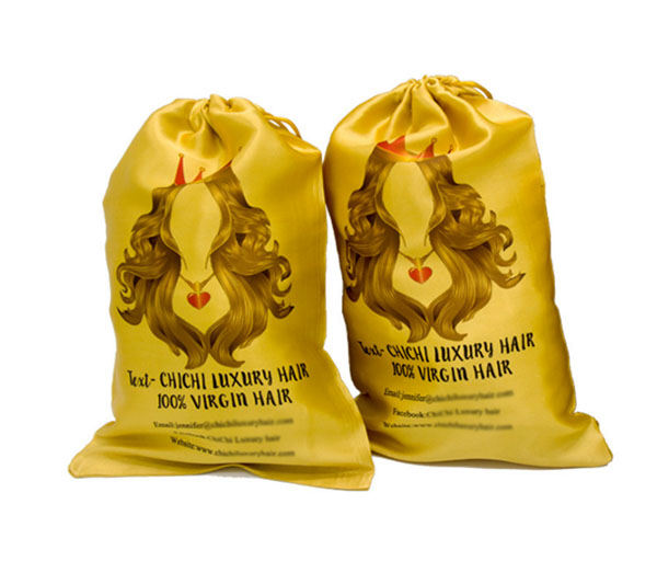 luxury hair extension satin drawstring bag 