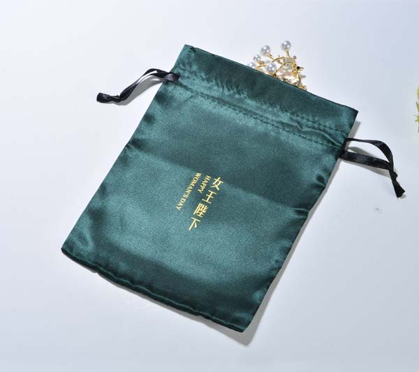 green satin gift pouch customized logo 