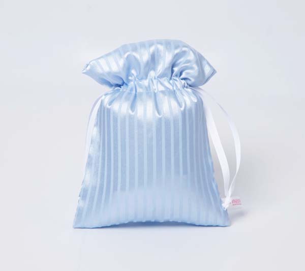 blue stripes satin drawstring bag 