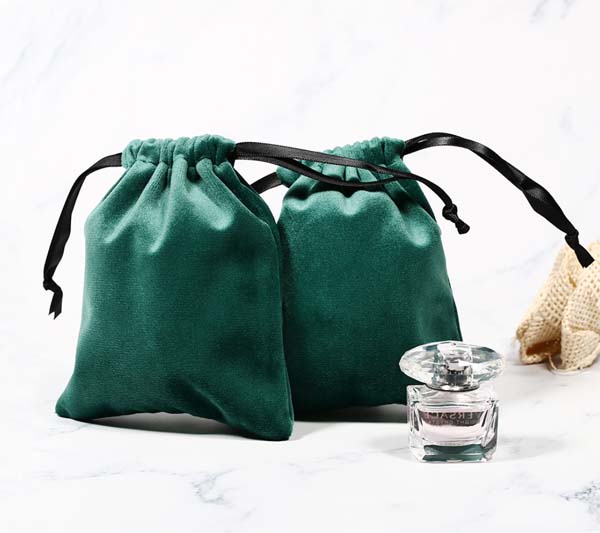 green velour drawstring jewelry pouch 
