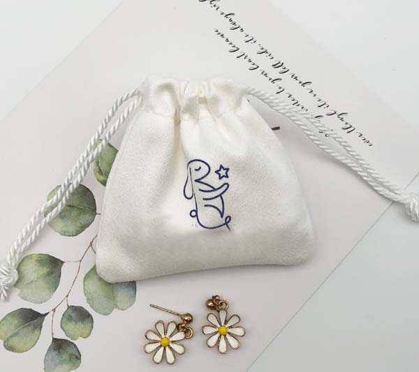 White Suede Jewelry Drawstring bag 
