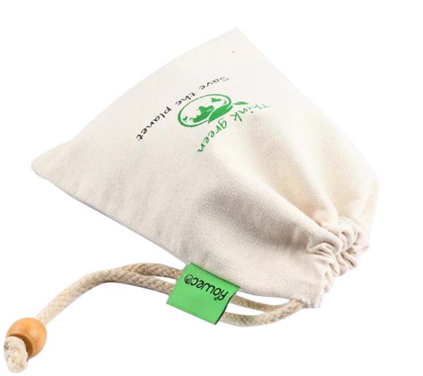 Canvas Drawstring Pouch with Wooden Beads